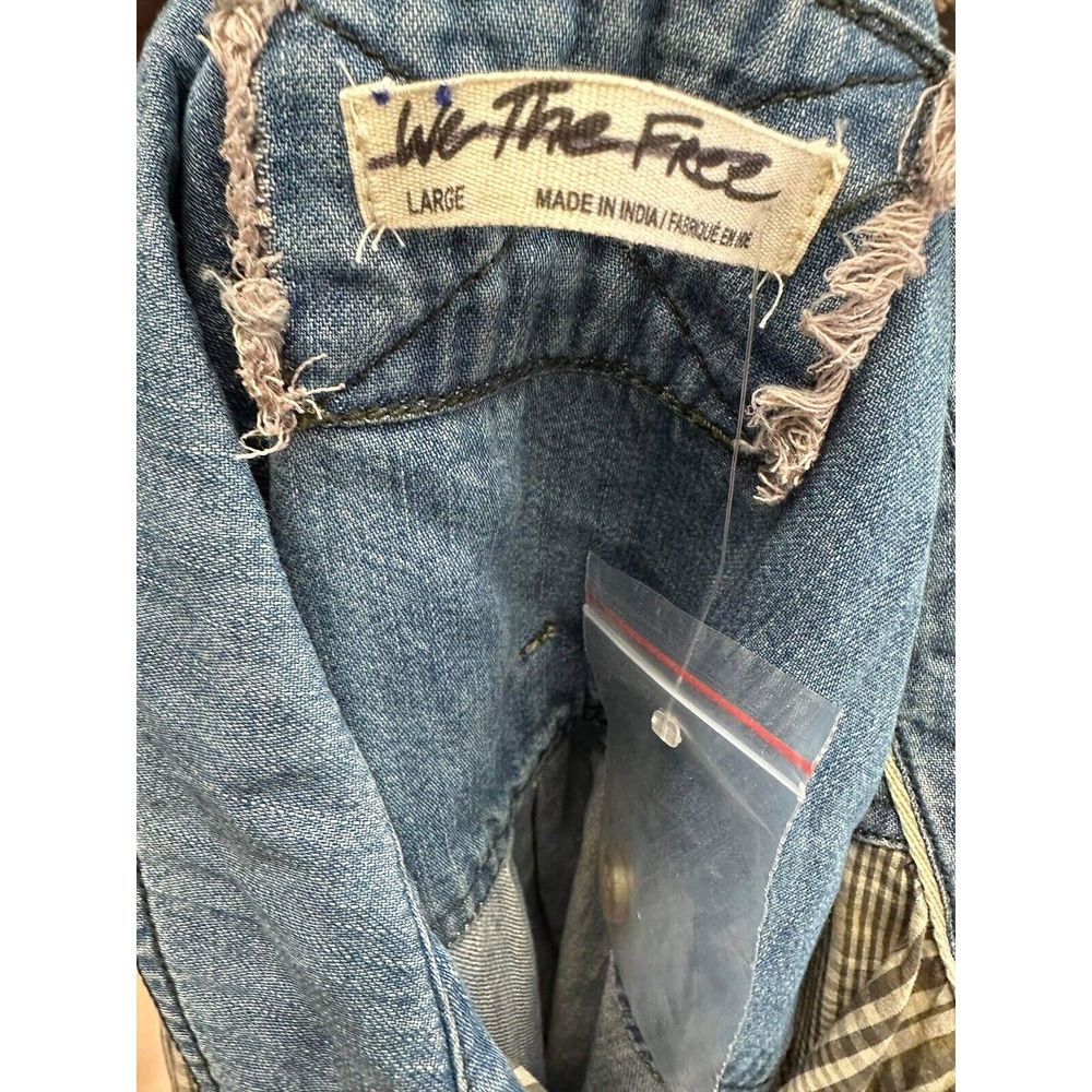 Free People Runaway Plaid And Denim Top Size L - Picture 5 of 5
